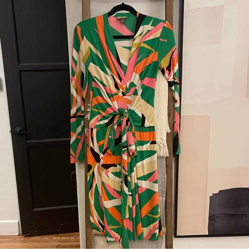 Issa London silk Multicolor Long Sleeve Wrap Dress